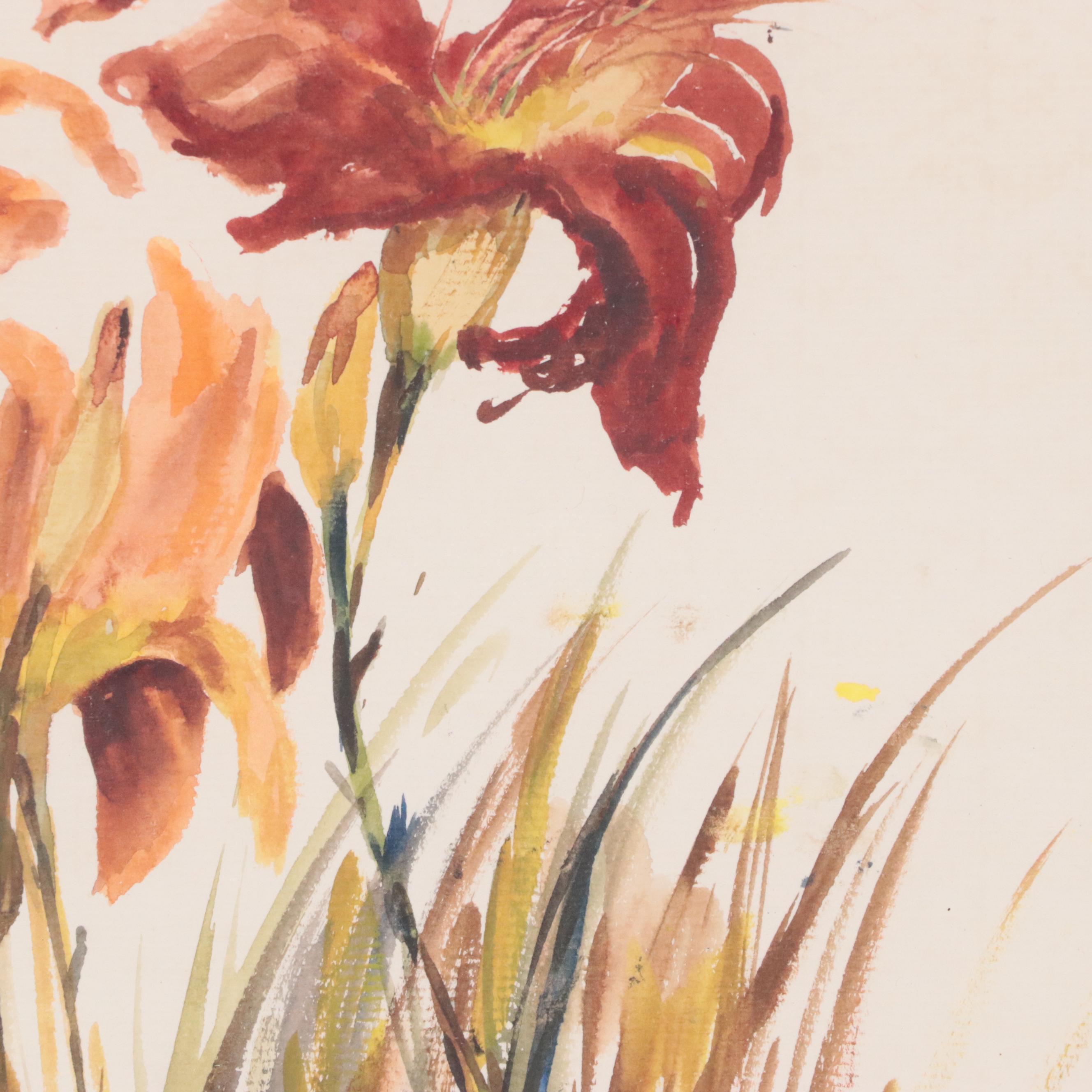 Betty Fischer Watercolor Painting of Daylilies