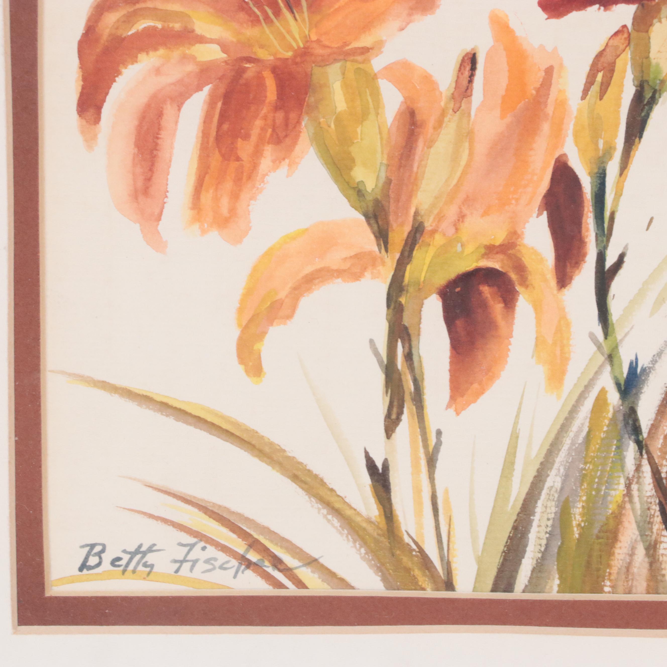 Betty Fischer Watercolor Painting of Daylilies