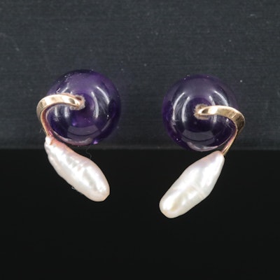 14K Amethyst and Pearl Earrings