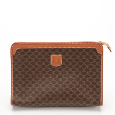 Celine Zip Clutch in Brown Macadam Coated Canvas with Leather Trim