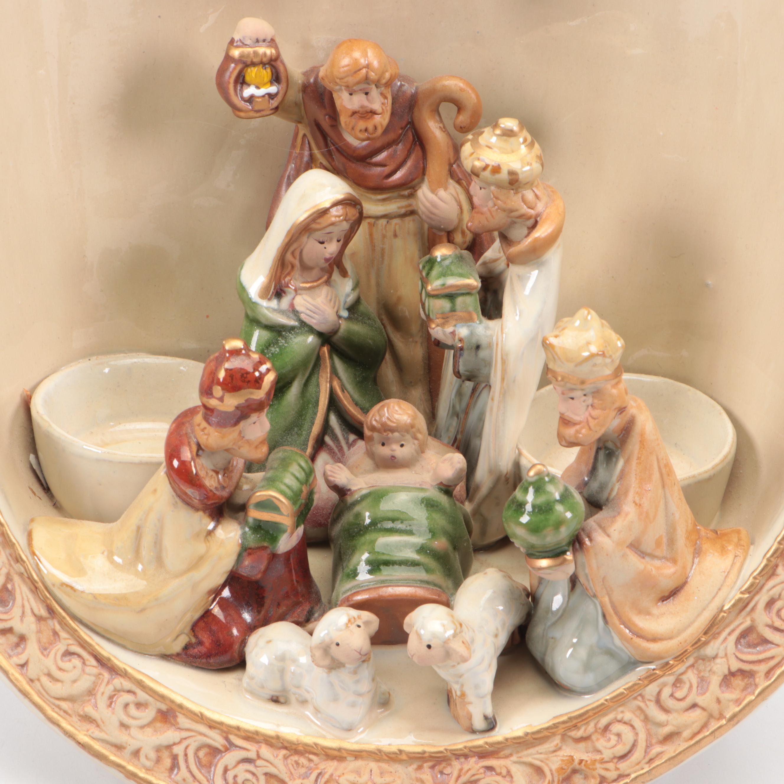 Ceramic Nativity Set with Votive Holders