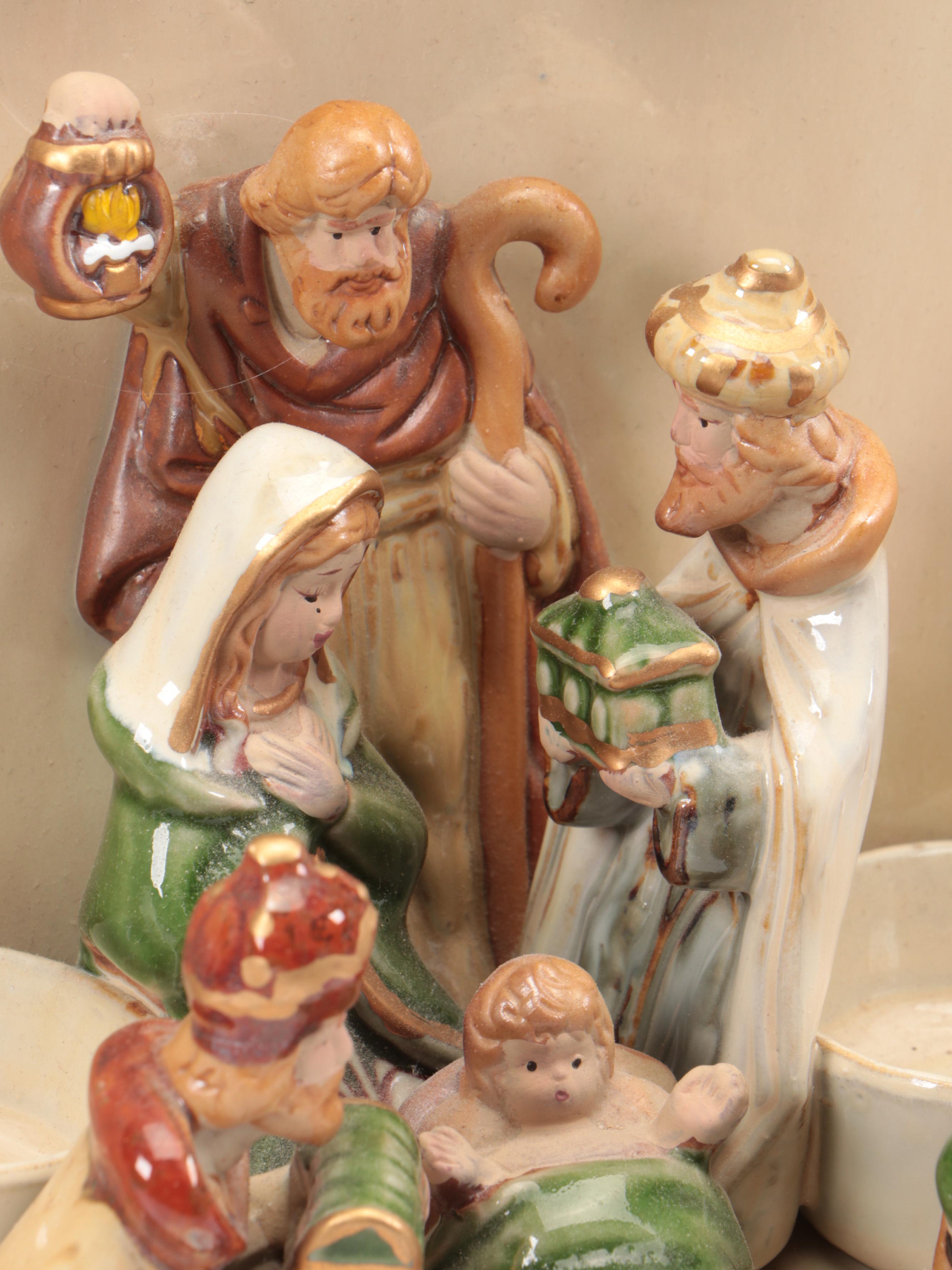 Ceramic Nativity Set with Votive Holders