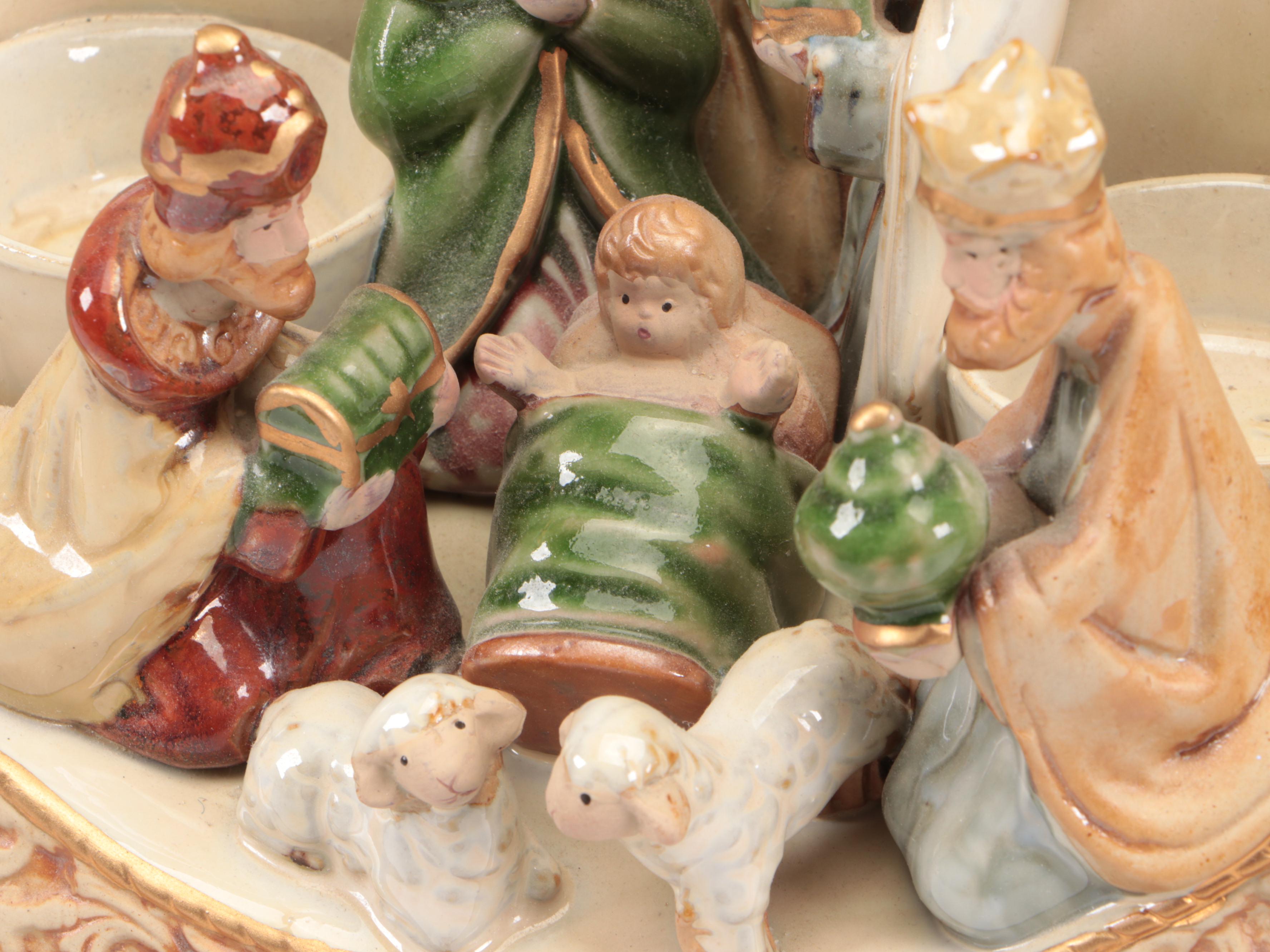 Ceramic Nativity Set with Votive Holders