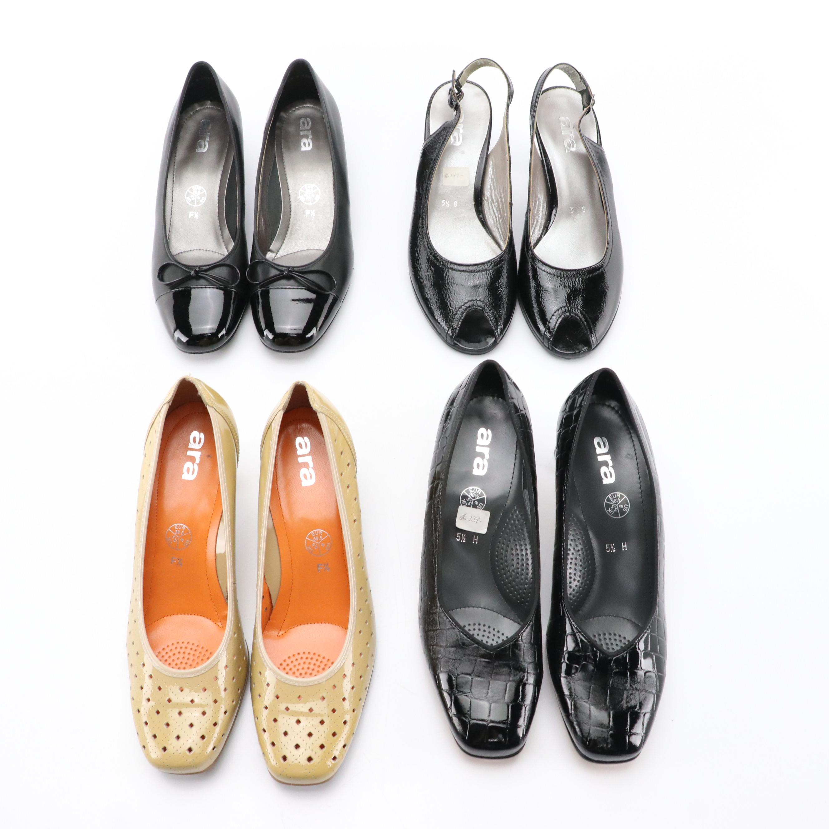 Ara Peep-Toe Slingbacks, Cap-Toe Low Heels, and Pumps with Boxes