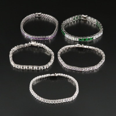Sterling Line Bracelets Including CZ, Sapphire and Glass