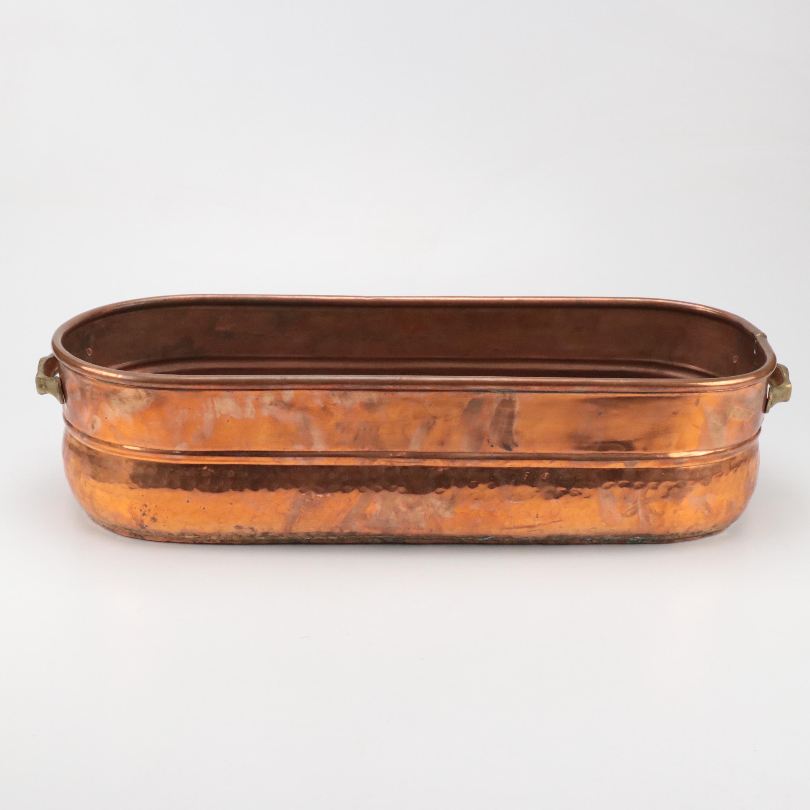 French Style Oval Copper Fish Poacher with Brass Handles, 20th Century