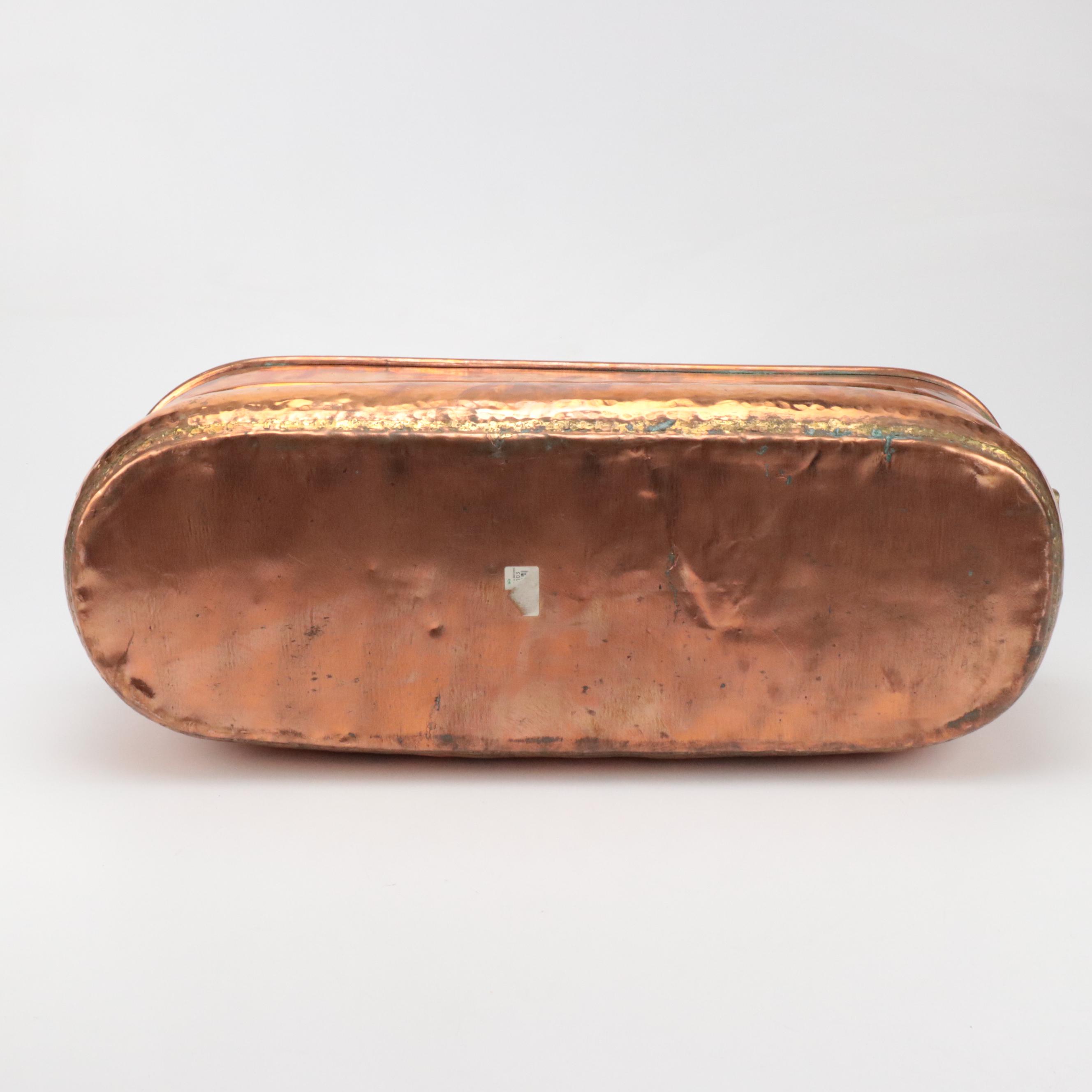 French Style Oval Copper Fish Poacher with Brass Handles, 20th Century