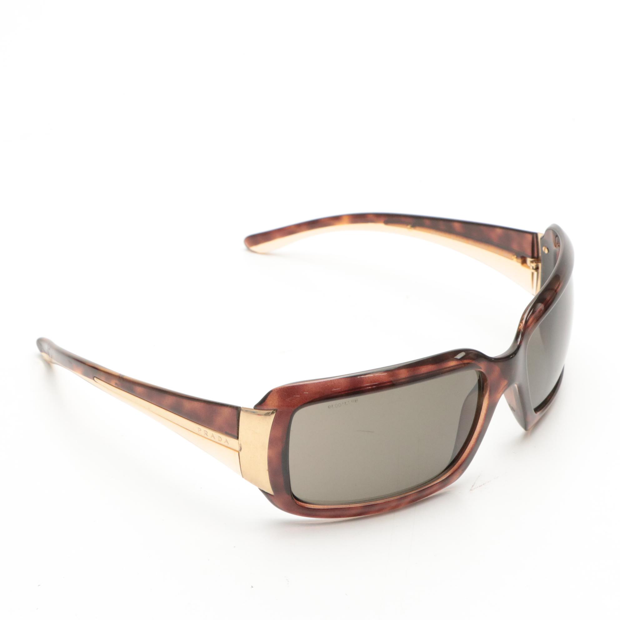 Prada SPR01H 2AU-5G1 Havana Brown Rectangular Wrap Sunglasses