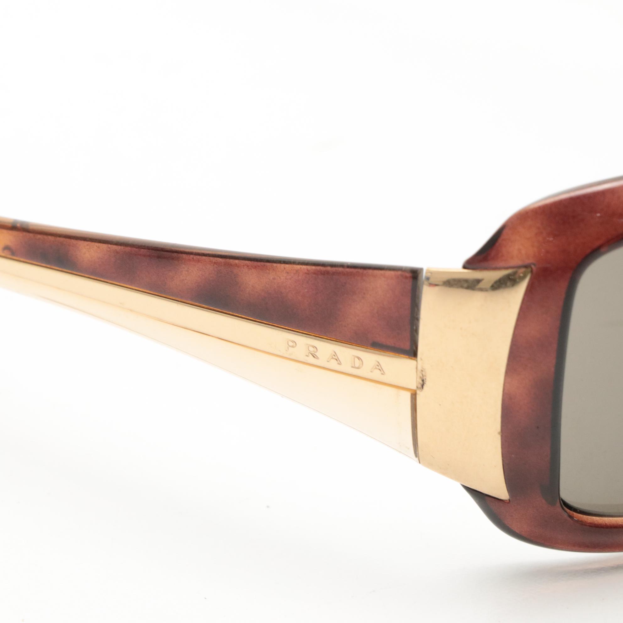 Prada SPR01H 2AU-5G1 Havana Brown Rectangular Wrap Sunglasses