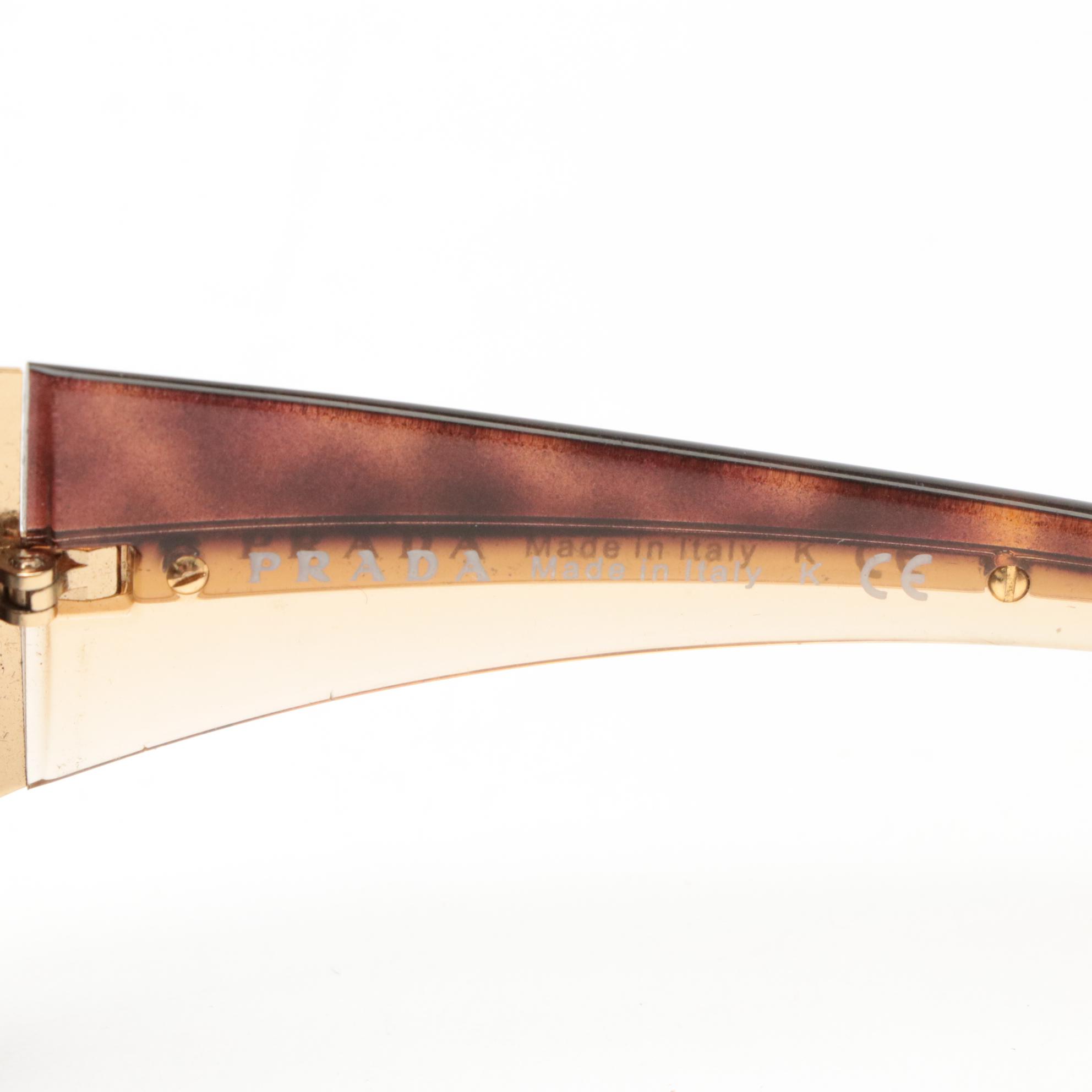 Prada SPR01H 2AU-5G1 Havana Brown Rectangular Wrap Sunglasses