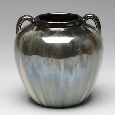 Fulper Pottery Earthenware Amphora Vessel With Drip Glaze, Early 20th C.