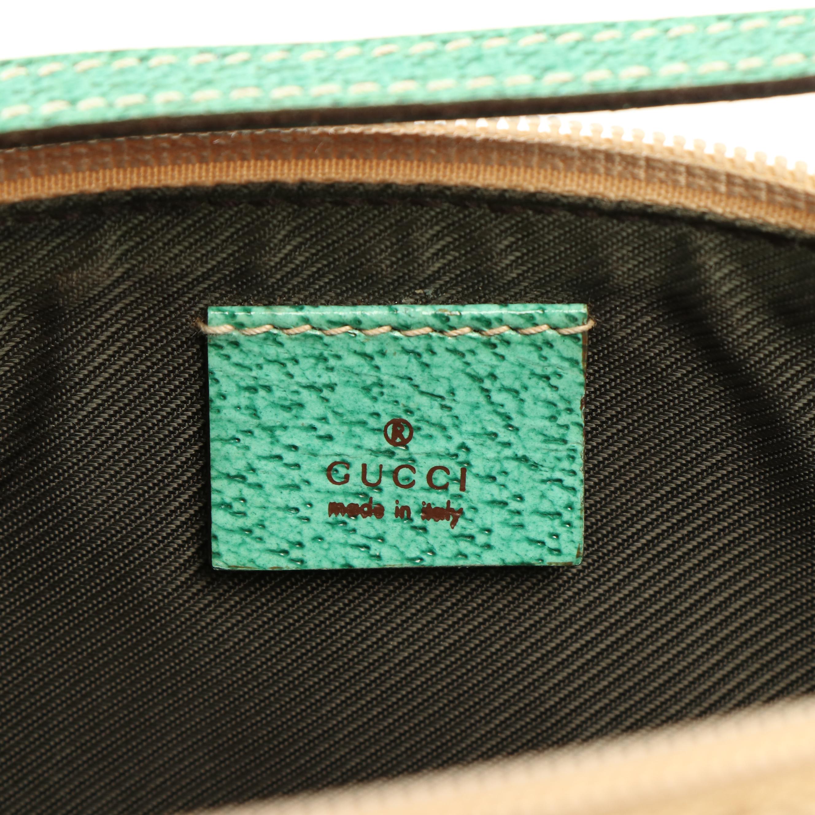 Gucci Boat Pochette in Green Leather Trimmed GG Canvas