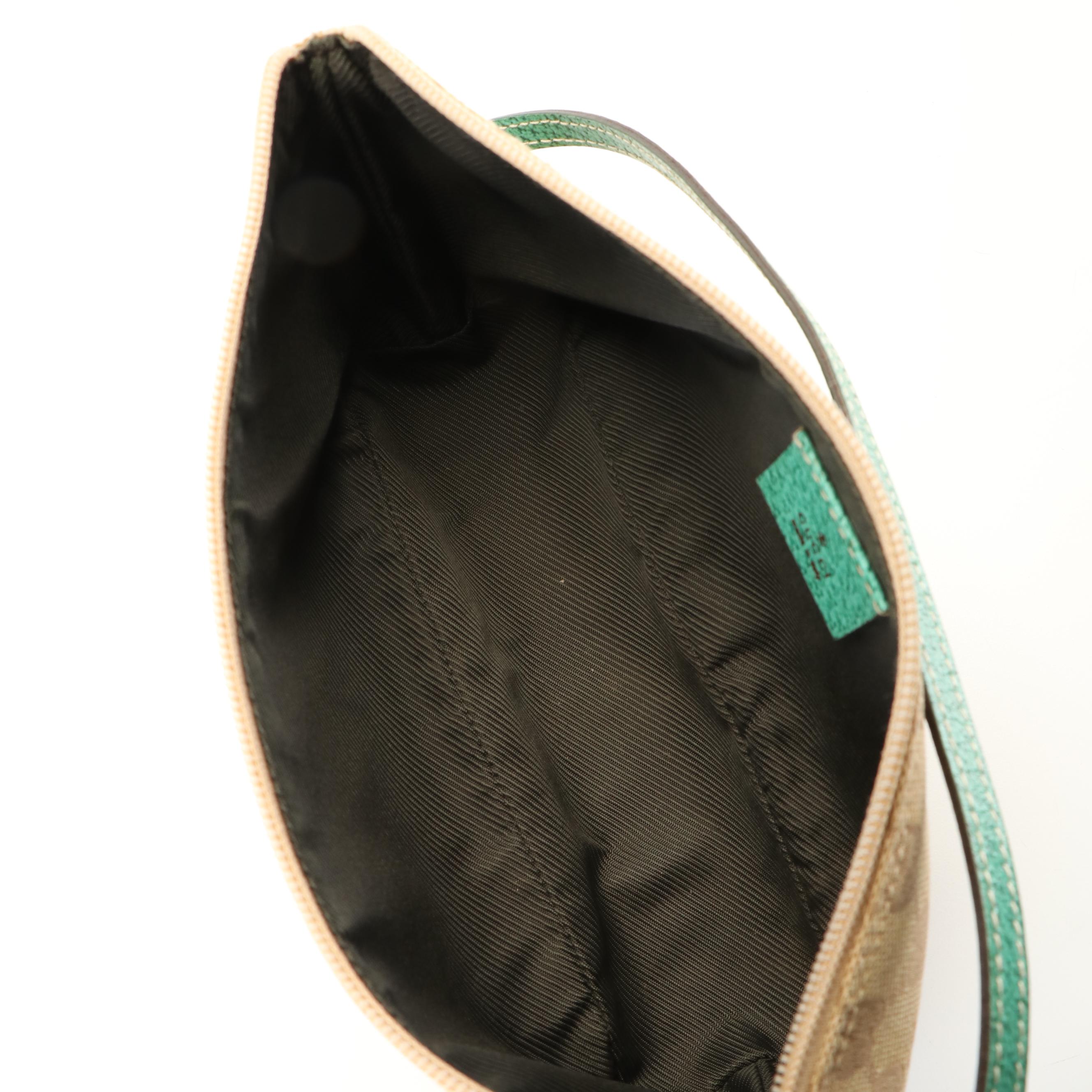 Gucci Boat Pochette in Green Leather Trimmed GG Canvas