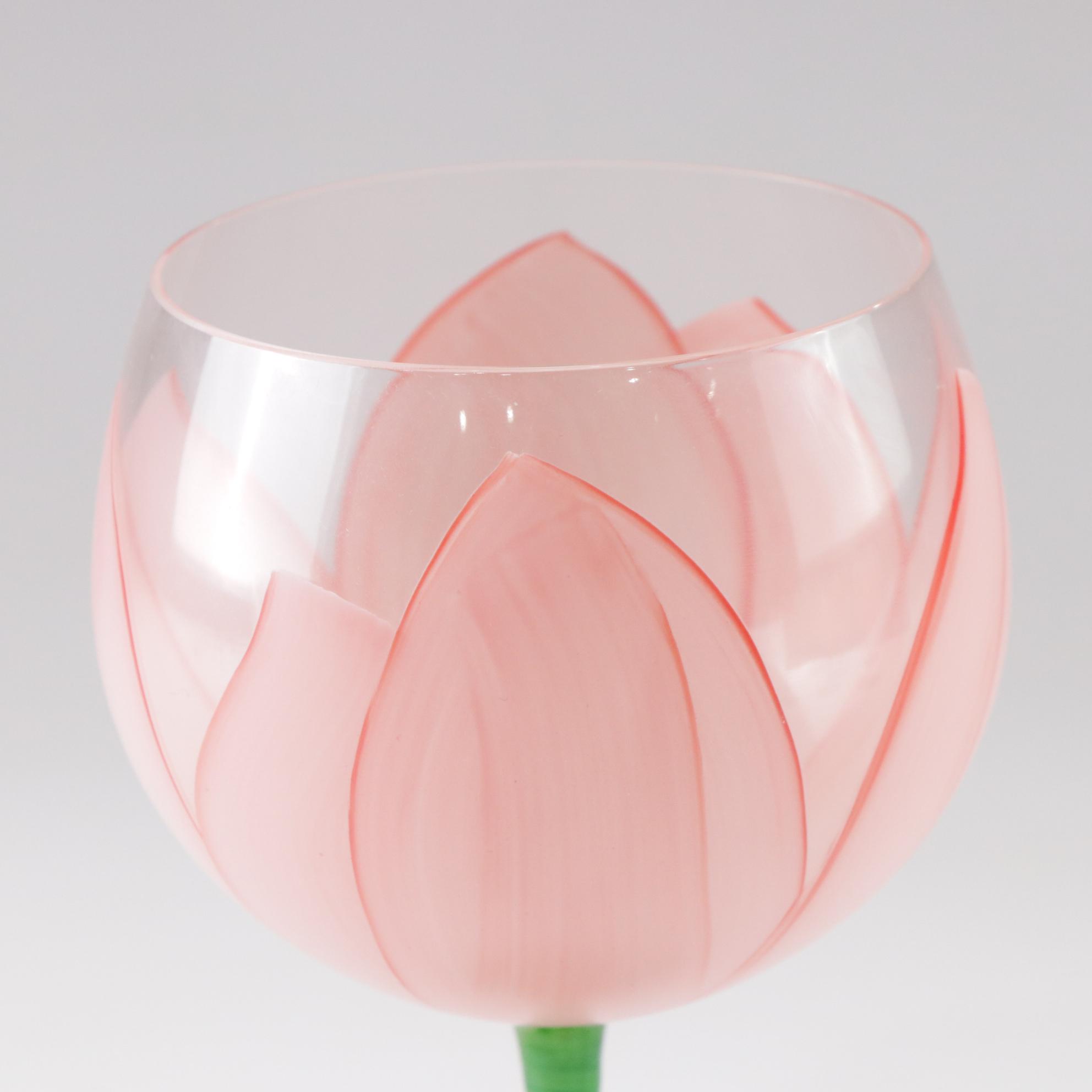 Gloria Vanderbilt Hand-Painted Tulip Wine Glasses and Water Goblets, 1970s