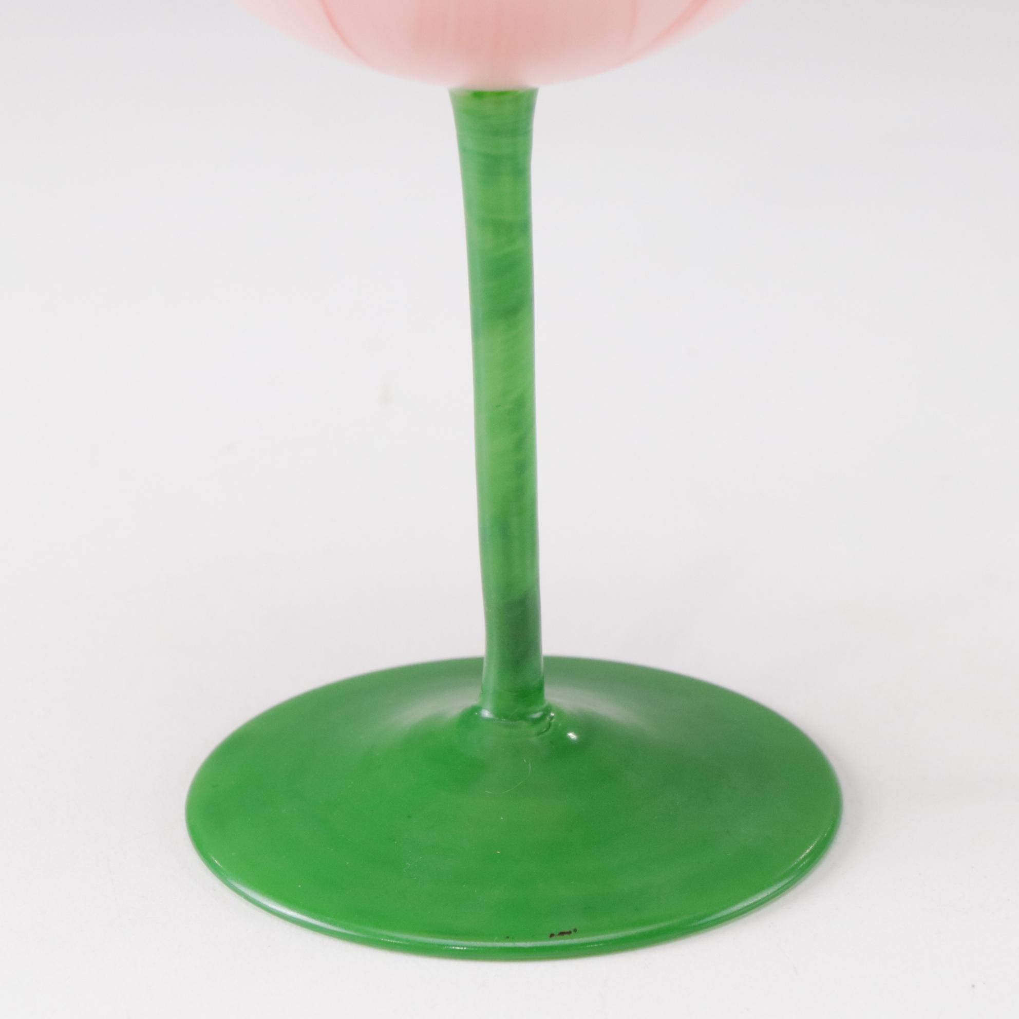 Gloria Vanderbilt Hand-Painted Tulip Wine Glasses and Water Goblets, 1970s