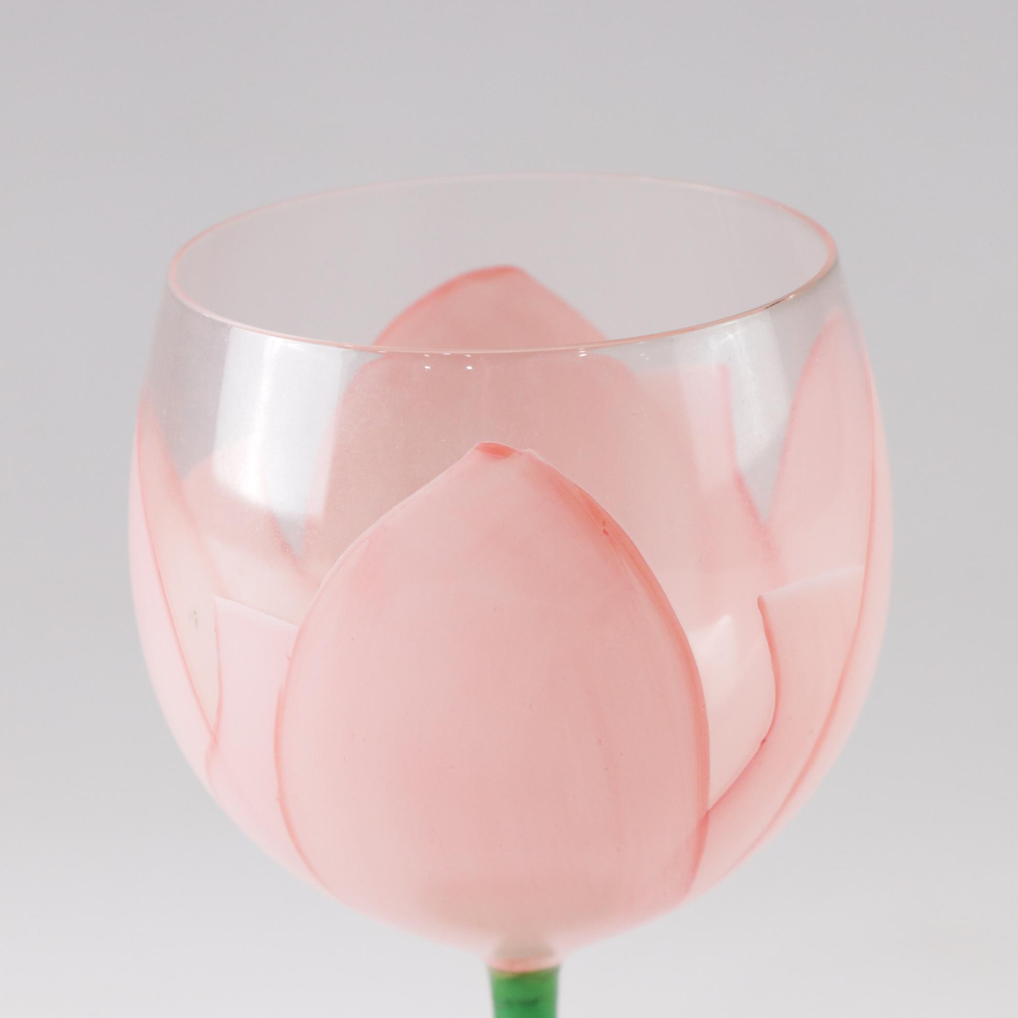 Gloria Vanderbilt Hand-Painted Tulip Wine Glasses and Water Goblets, 1970s