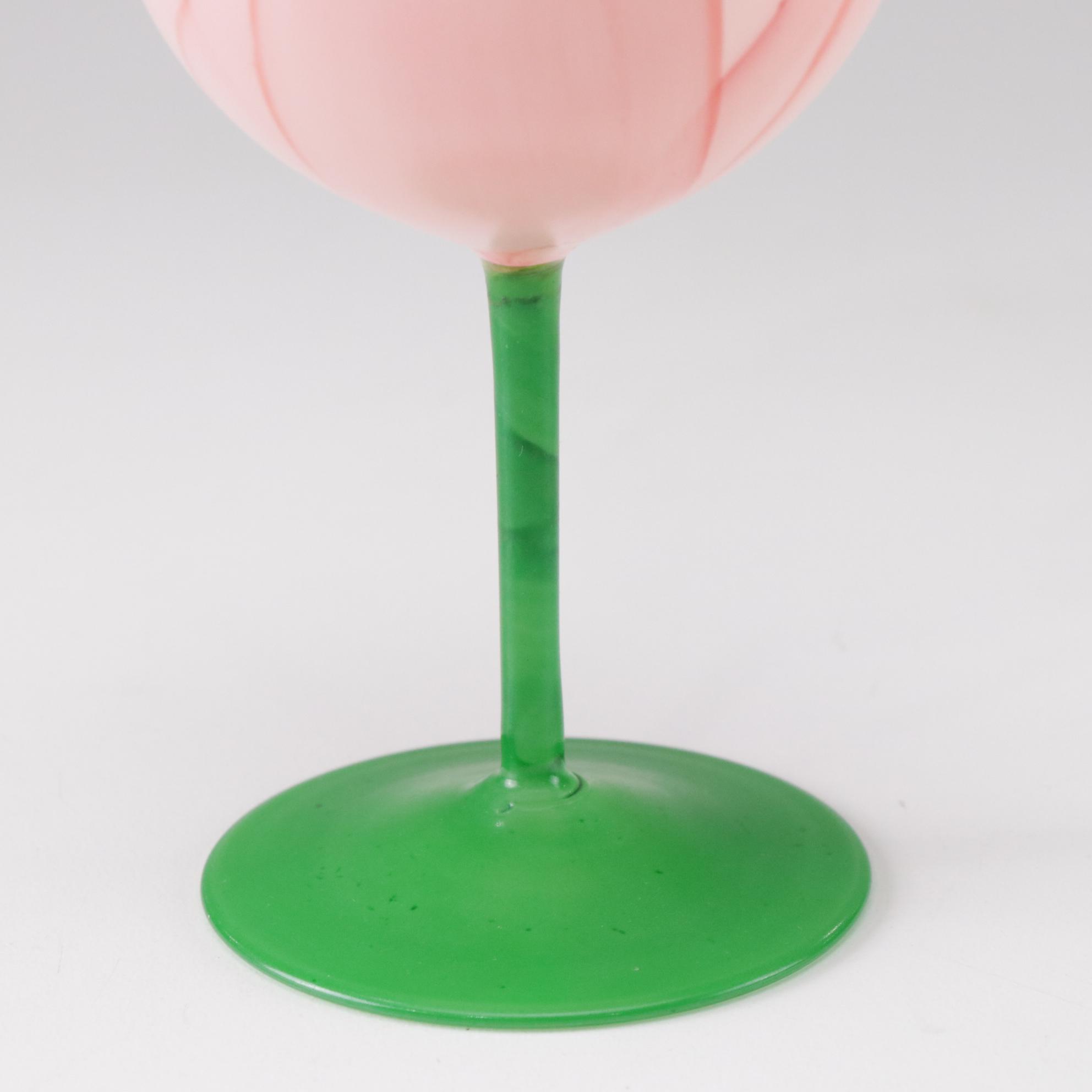 Gloria Vanderbilt Hand-Painted Tulip Wine Glasses and Water Goblets, 1970s