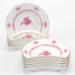 Herend "Chinese Bouquet Raspberry" Porcelain Crescent Salad Plates, 1994