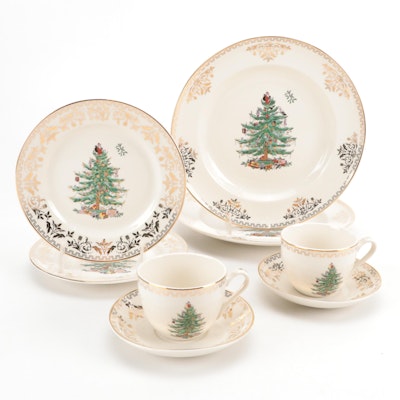 Spode 75th Anniversary "Christmas Tree Gold" Porcelain Plates and More
