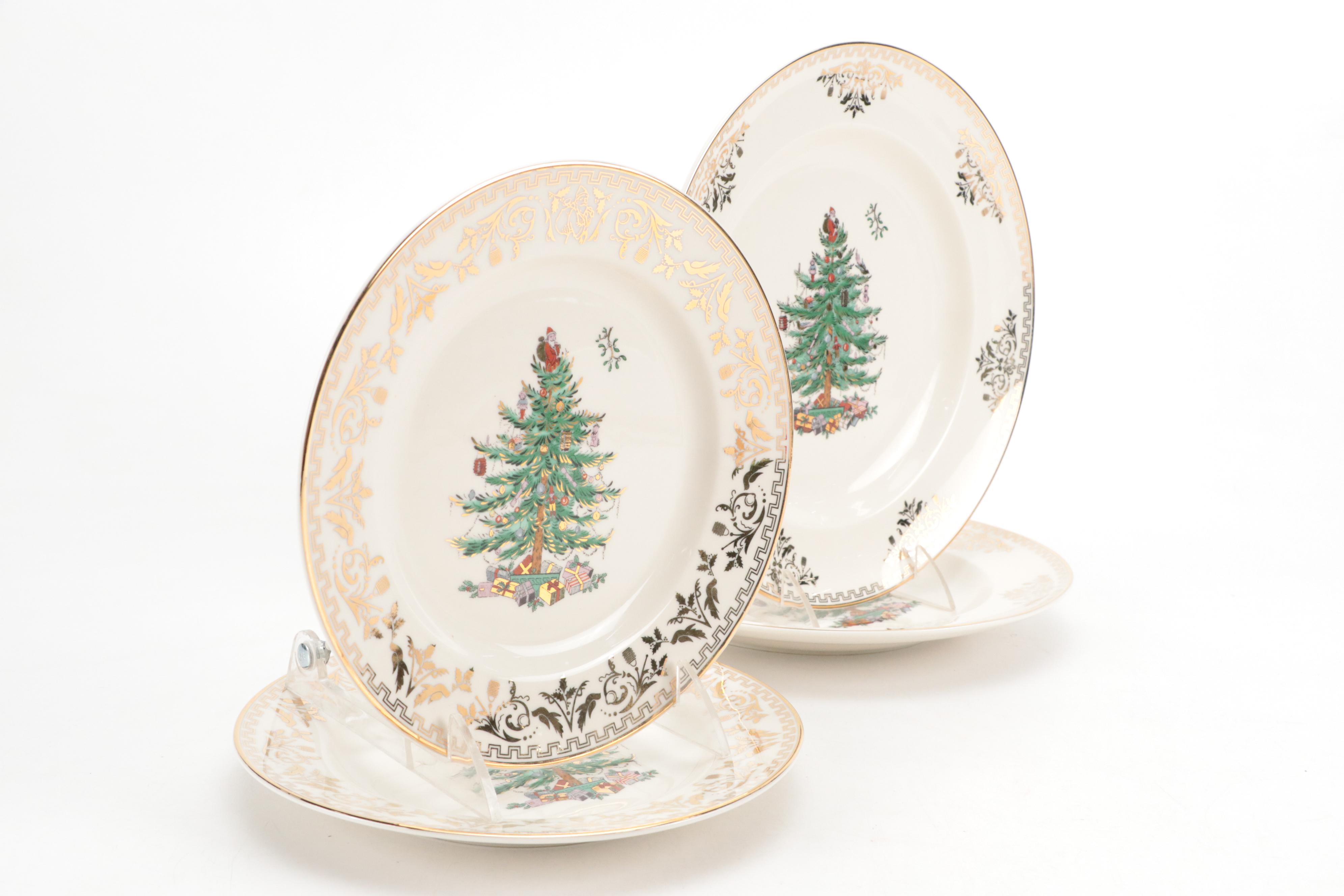 Spode 75th Anniversary "Christmas Tree Gold" Porcelain Plates and More