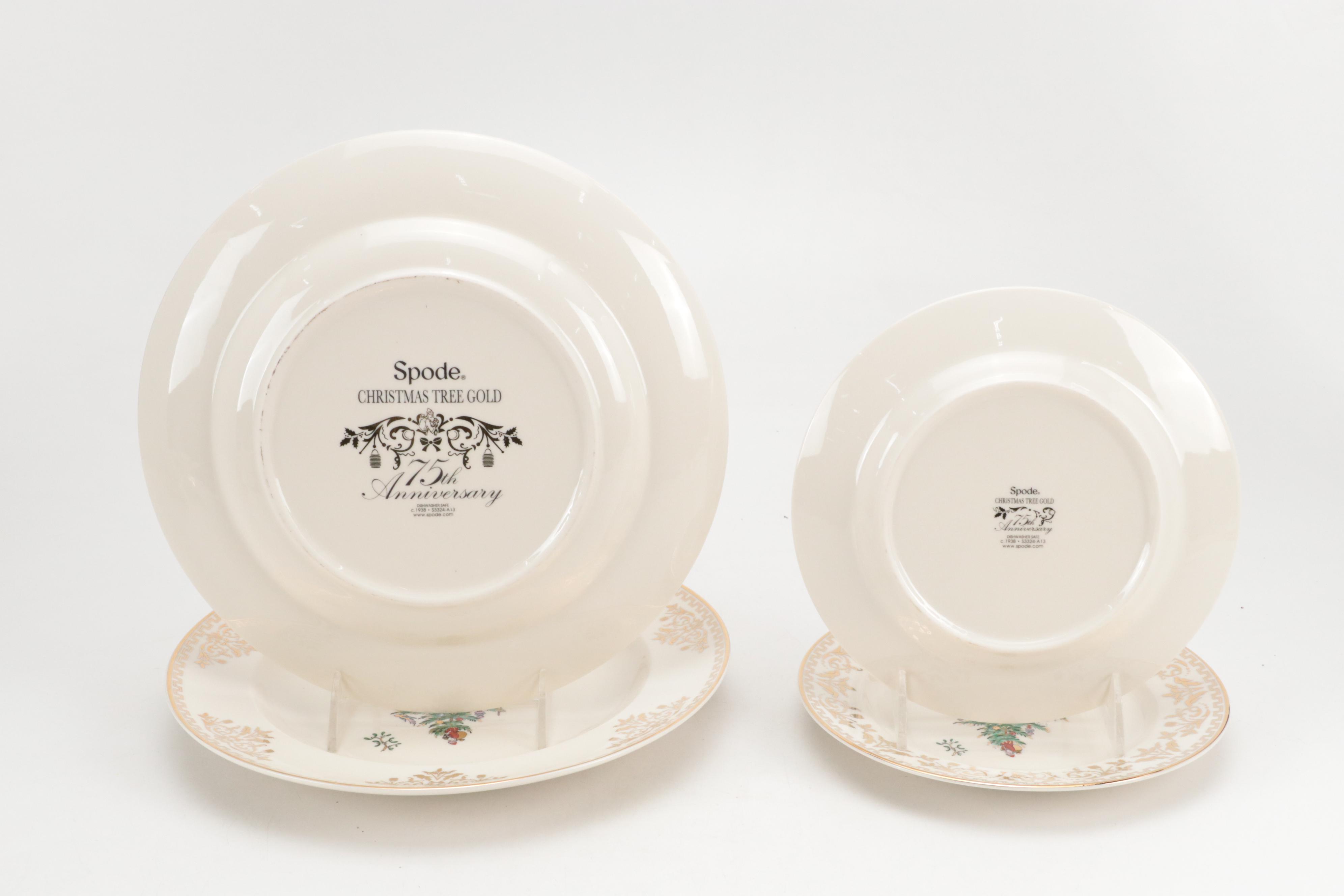 Spode 75th Anniversary "Christmas Tree Gold" Porcelain Plates and More
