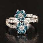 14K 0.98 CTW Diamond Floral Ring Including Lab Grown Fancy Blue Diamonds