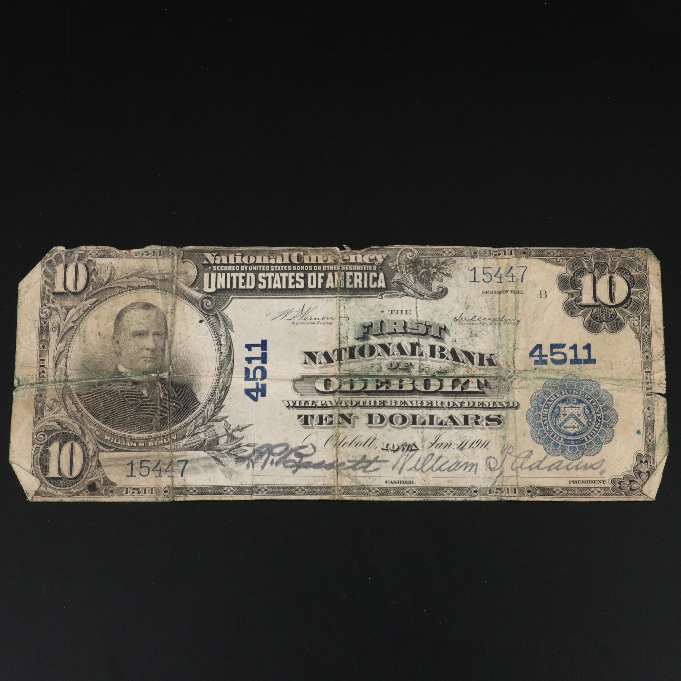 Large Format Series of 1902 $10 Blue Seal National Currency Note