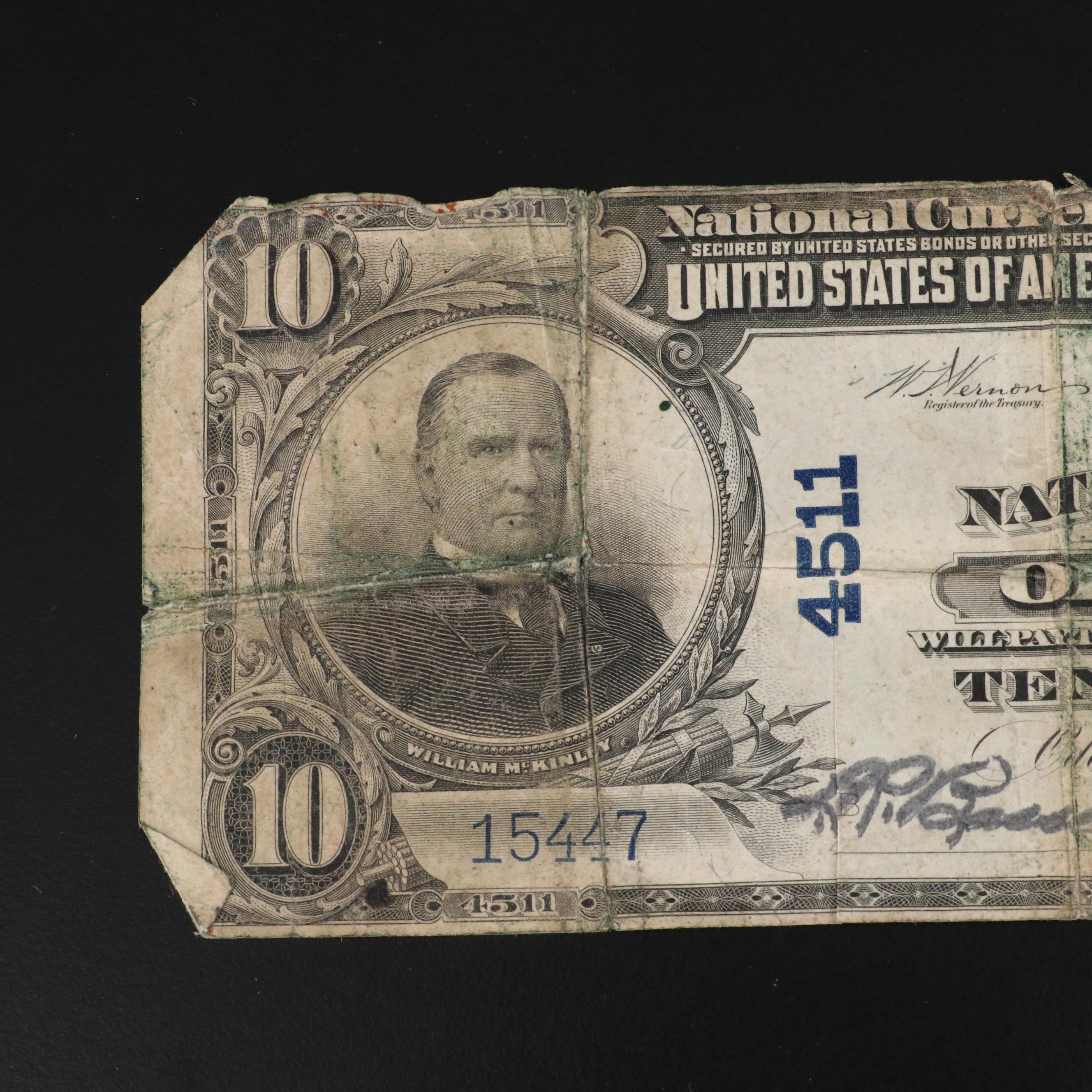 Large Format Series of 1902 $10 Blue Seal National Currency Note