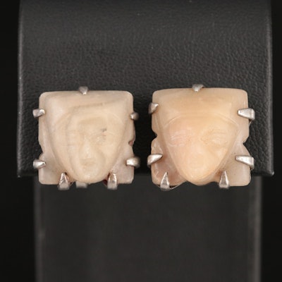 Mexican Sterling Carved Calcite Warrior Earrings
