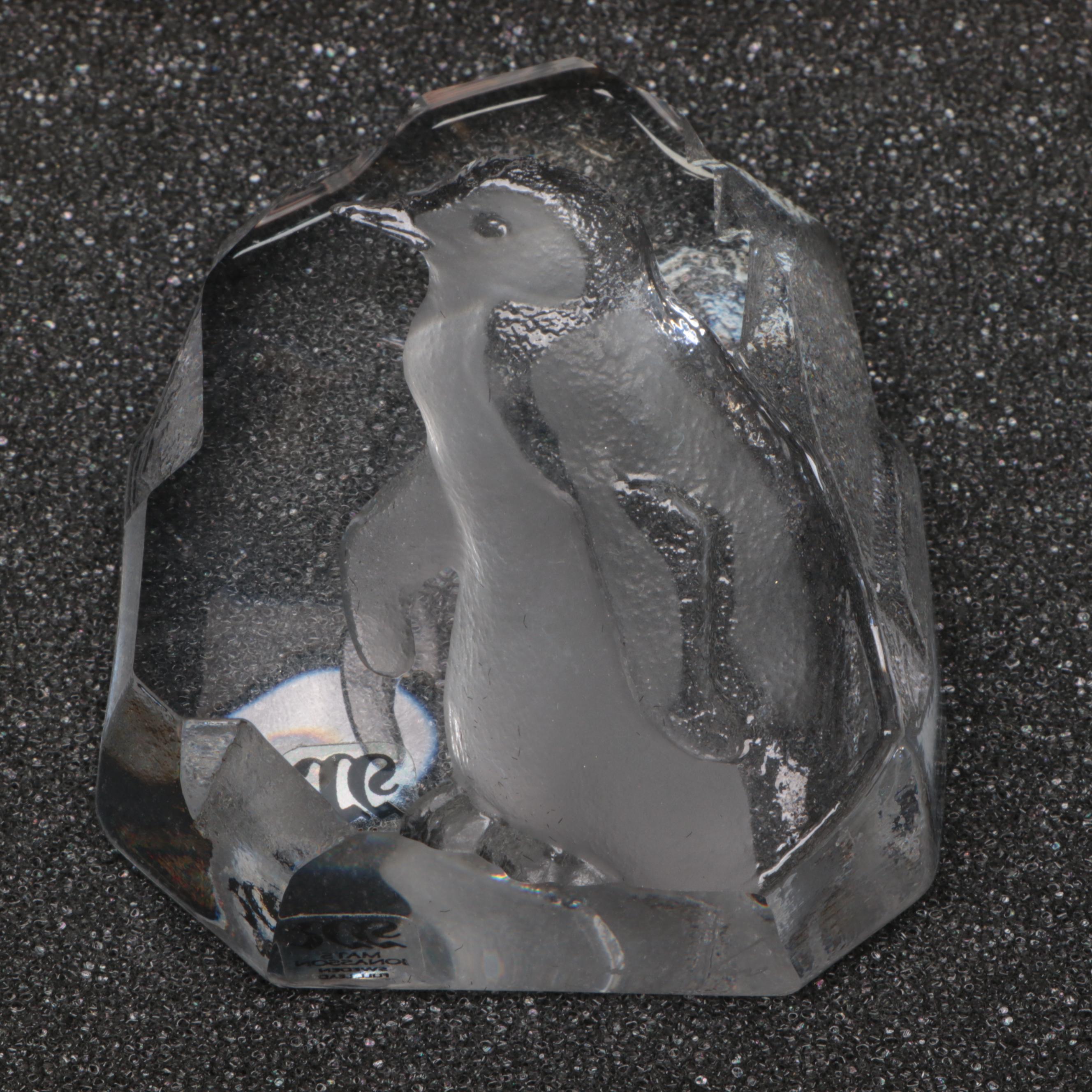 Art Glass Paperweights and Mats Jonasson Crystal Penguin Figurine