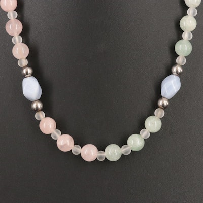 Endless Necklace with Sterling Accent Beads, Agate, Rose Quartz and Quartzite