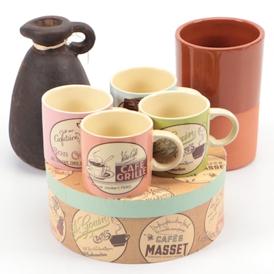 Rosanna Coffee Mugs with Terracotta Wine Chiller and Ceramic Jug