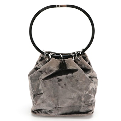 Gucci Grey Velvet Acrylic Top Handle Ring Handbag