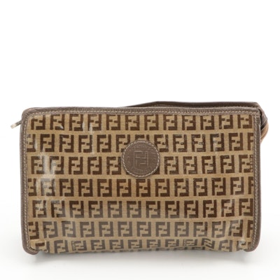 Fendi Zip Pouch in Zucchino FF Coated Canvas and Leather Trim