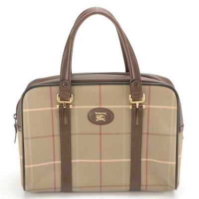 Burberry Boston Bag in Check Canvas and Leather Trim