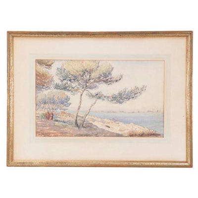 Fred Pye Watercolor Painting "On the Island of St. Honorat Near Cannes, France"