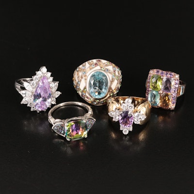 Sterling Gemstone Rings Including Amethyst and Citrine