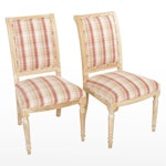 Pair of Pier 1 Gustavian Style White-Washed and Plaid-Upholstered Side Chairs