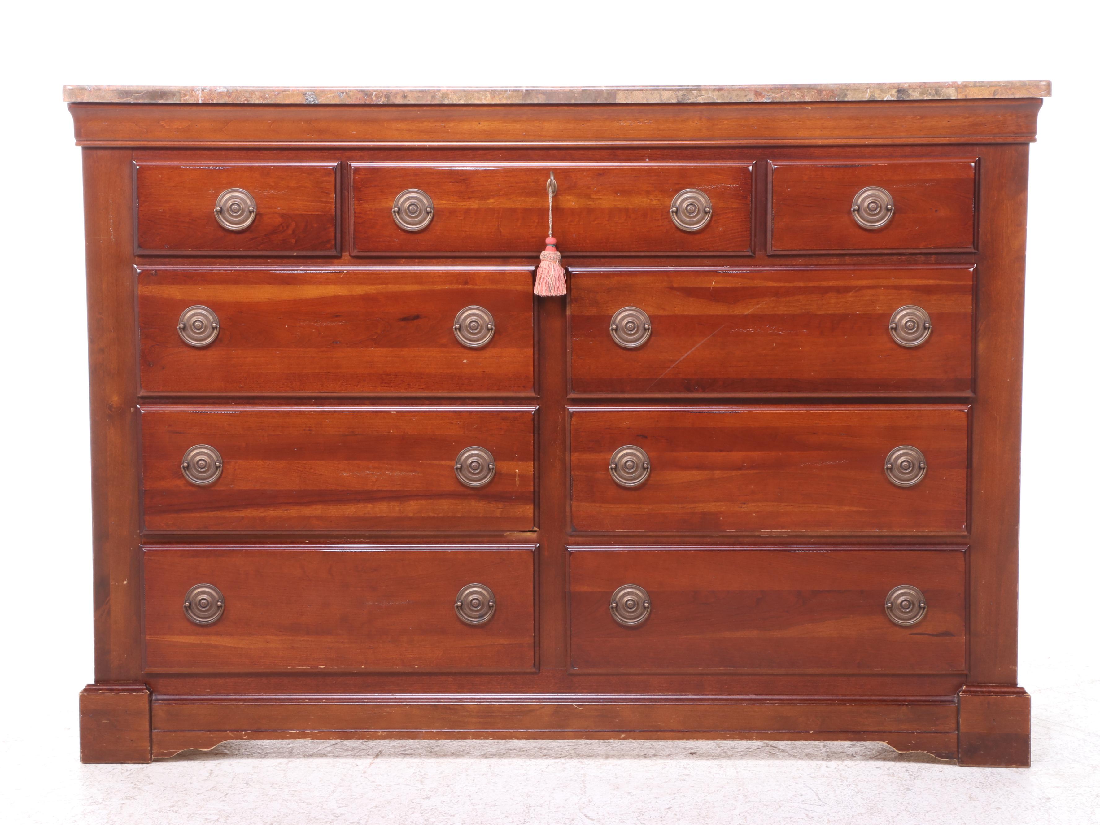 Chris Madden for Bassett Louis Philippe Style Cherrywood & Stone Top Dresser