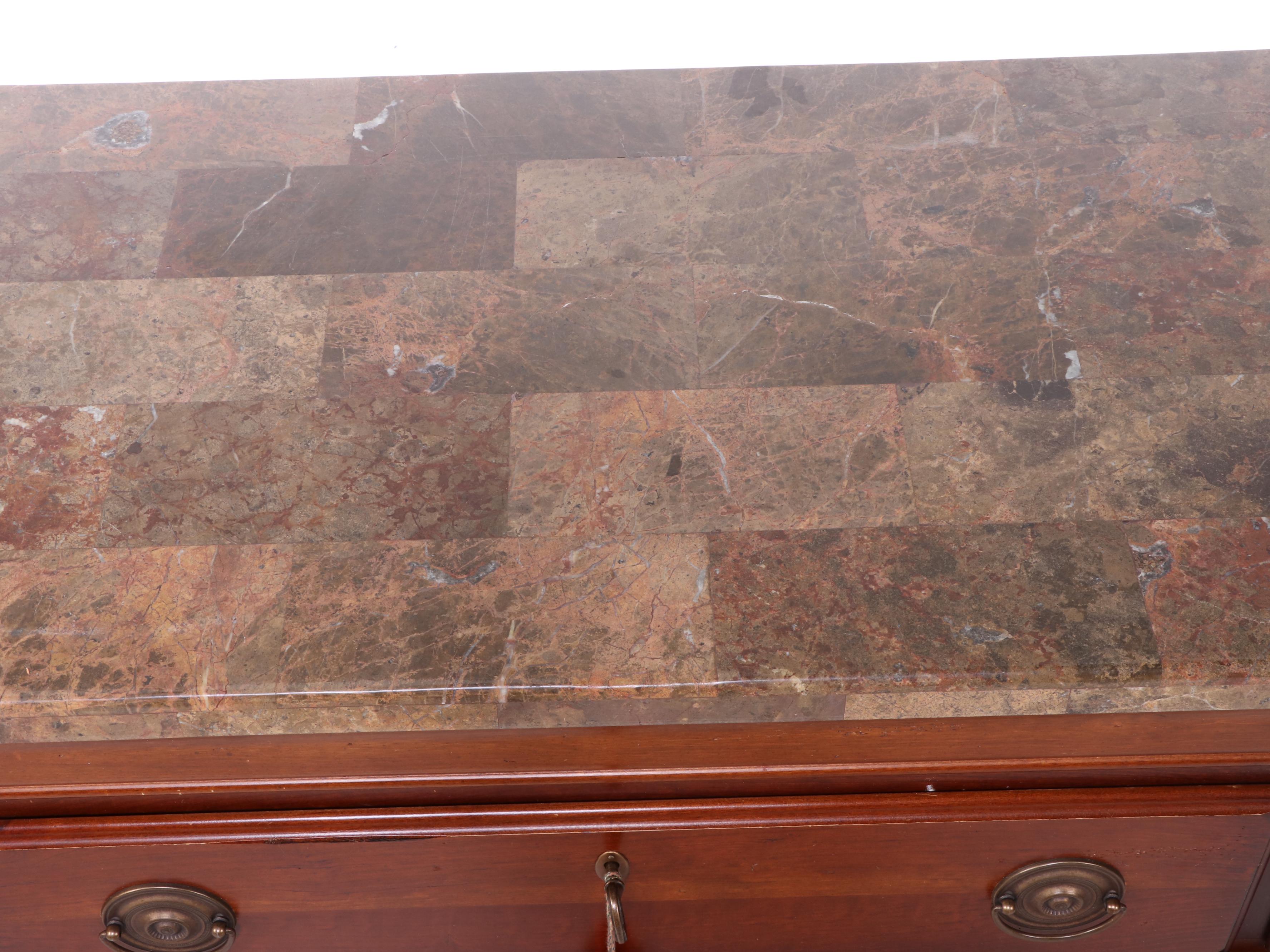 Chris Madden for Bassett Louis Philippe Style Cherrywood & Stone Top Dresser