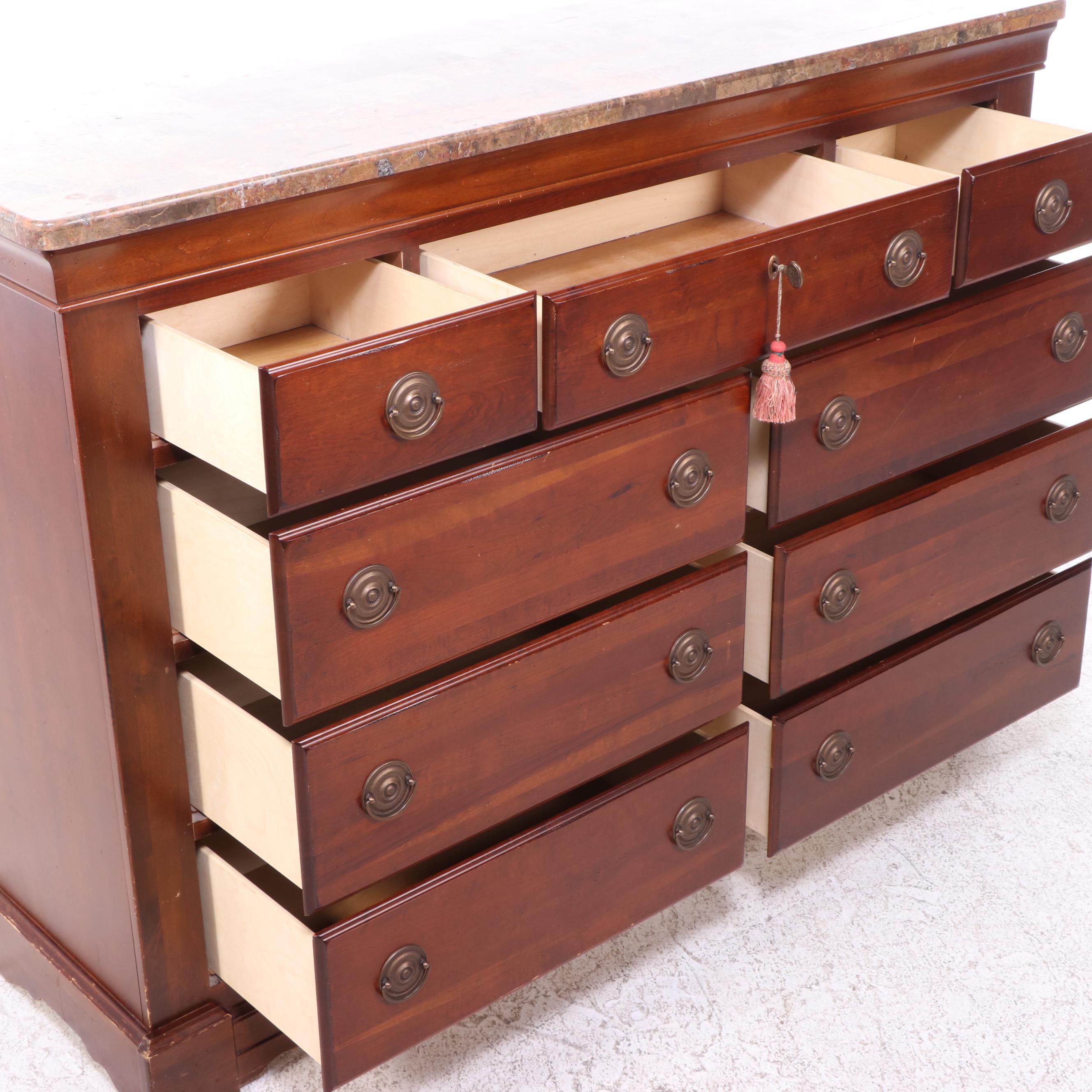 Chris Madden for Bassett Louis Philippe Style Cherrywood & Stone Top Dresser
