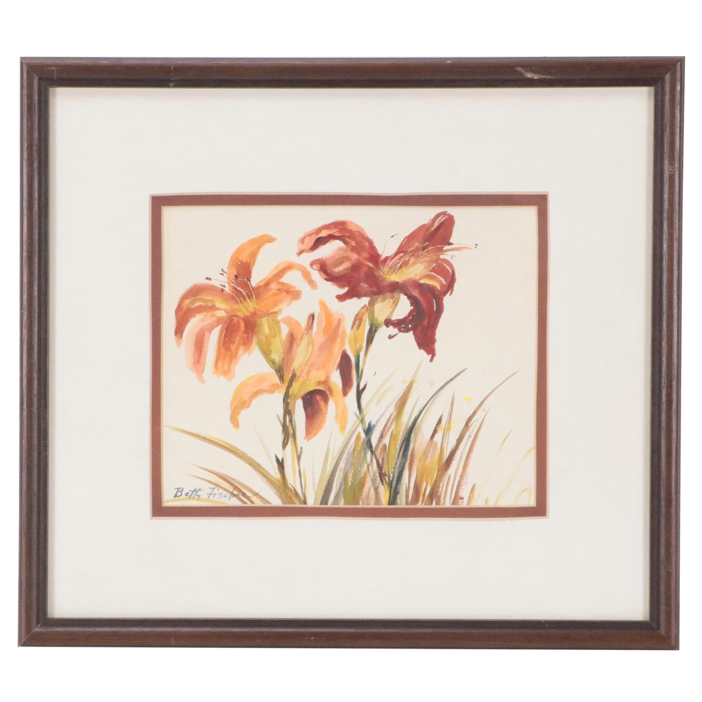 Betty Fischer Watercolor Painting of Daylilies