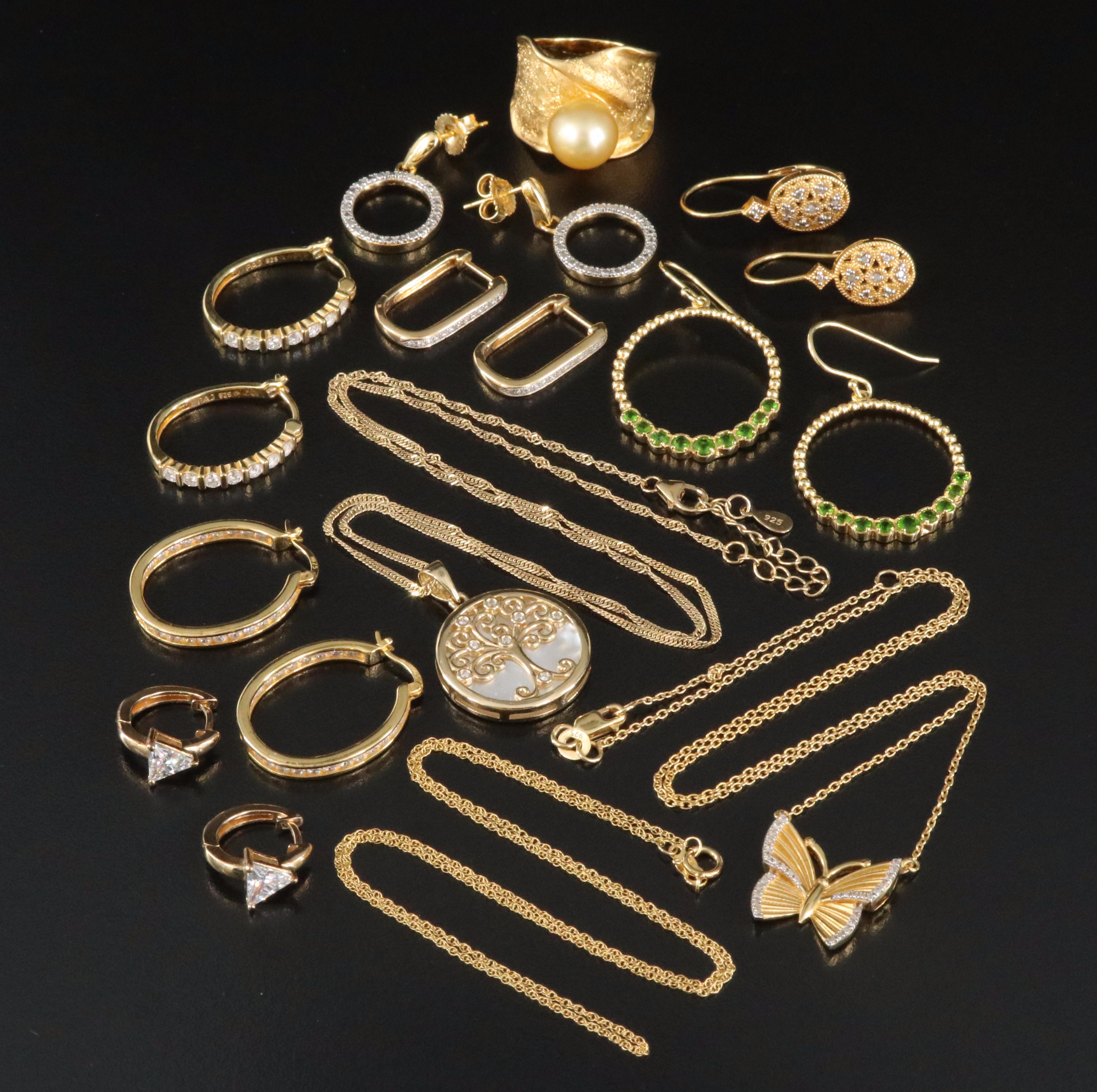 Sterling Jewelry Including Mother of Pearl, Pearl and Diamond