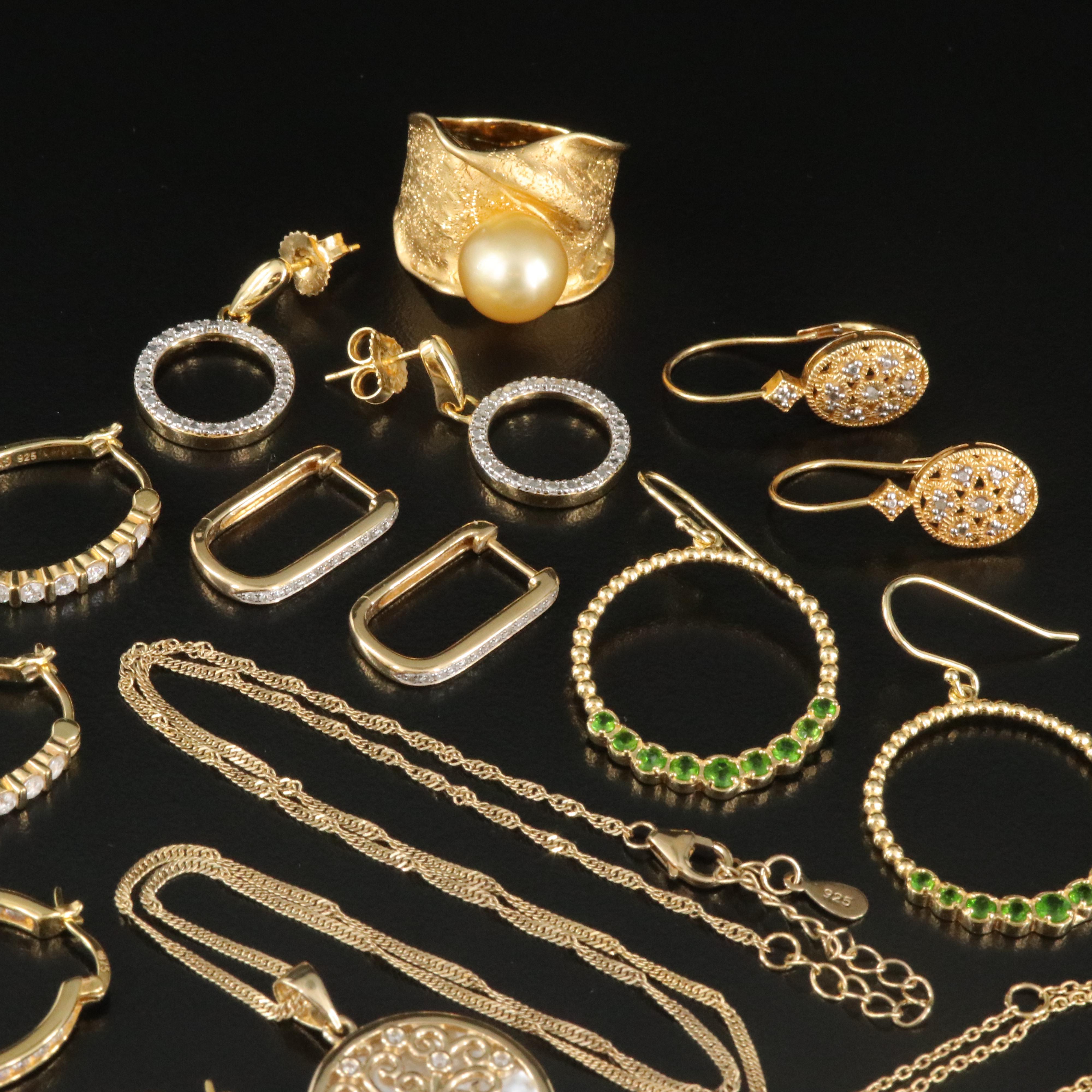 Sterling Jewelry Including Mother of Pearl, Pearl and Diamond