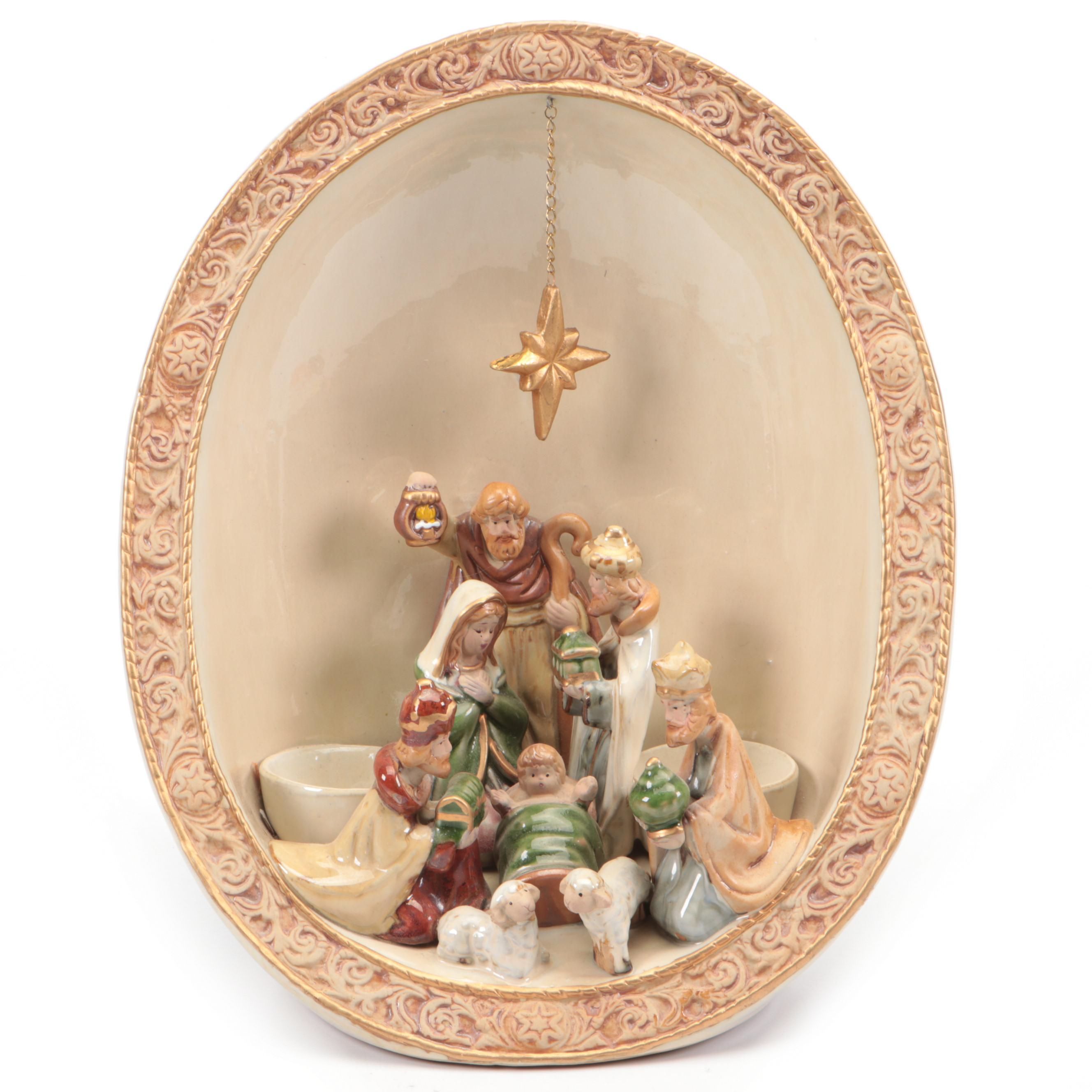 Ceramic Nativity Set with Votive Holders