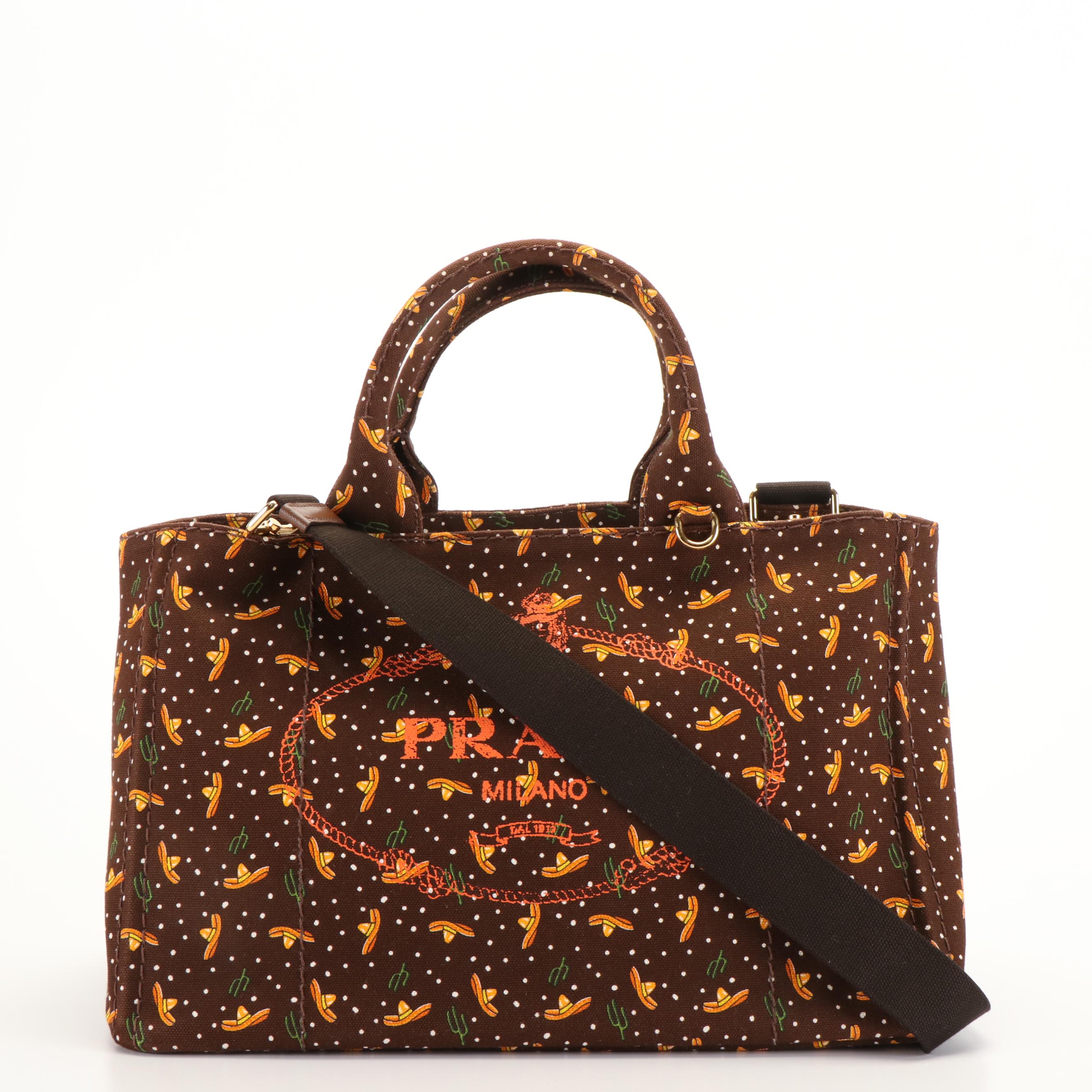 Prada Canapa Convertible Printed Canvas Tote