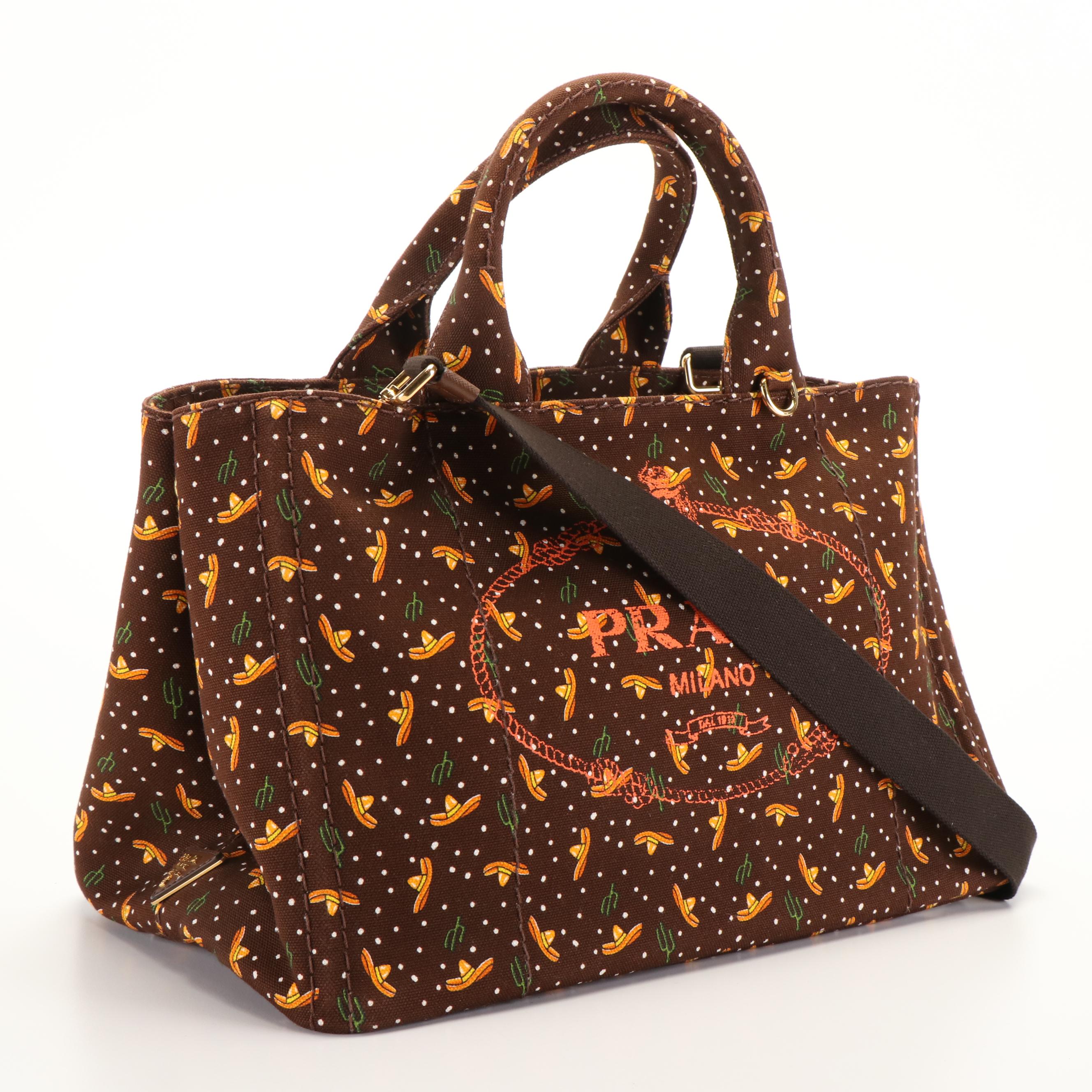 Prada Canapa Convertible Printed Canvas Tote