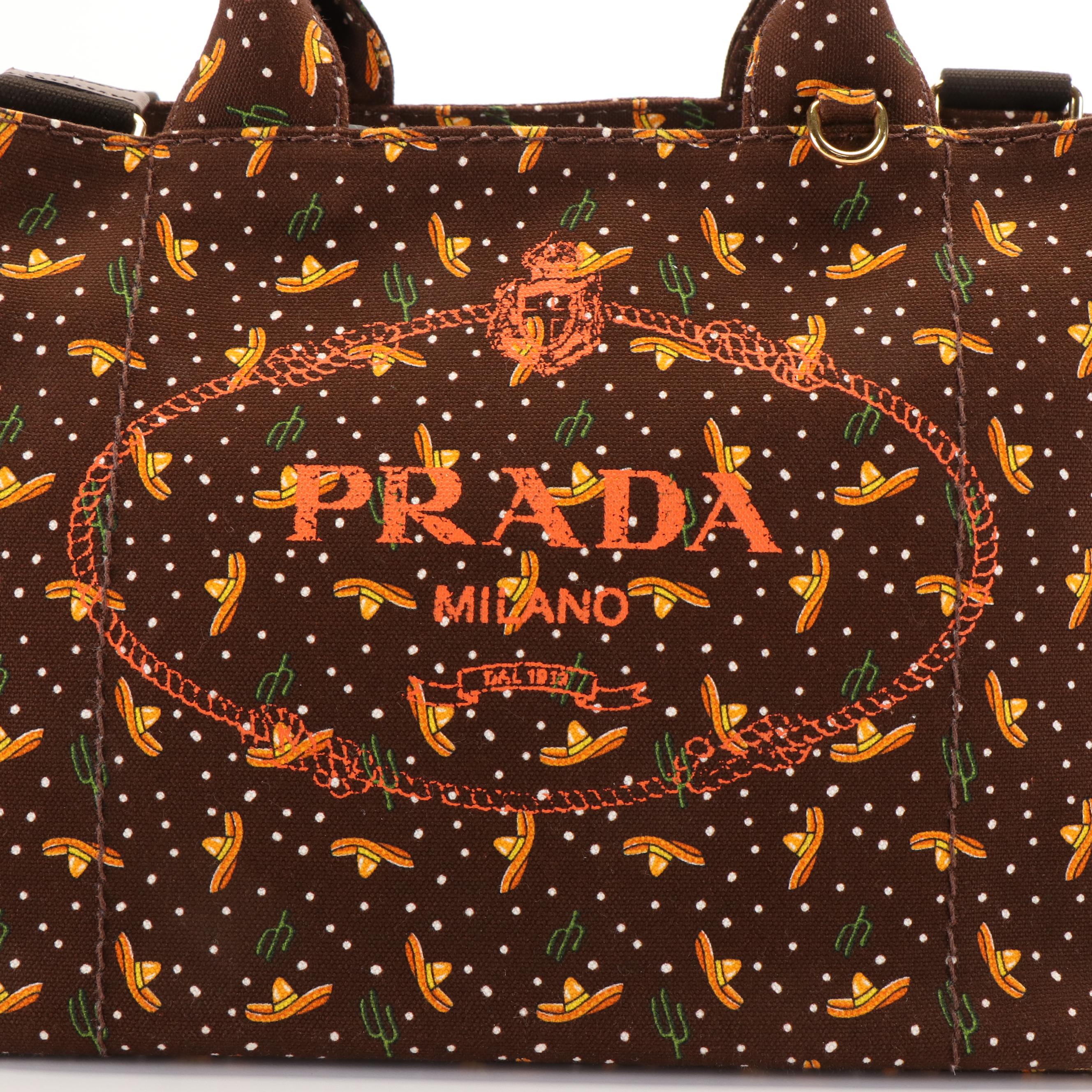 Prada Canapa Convertible Printed Canvas Tote