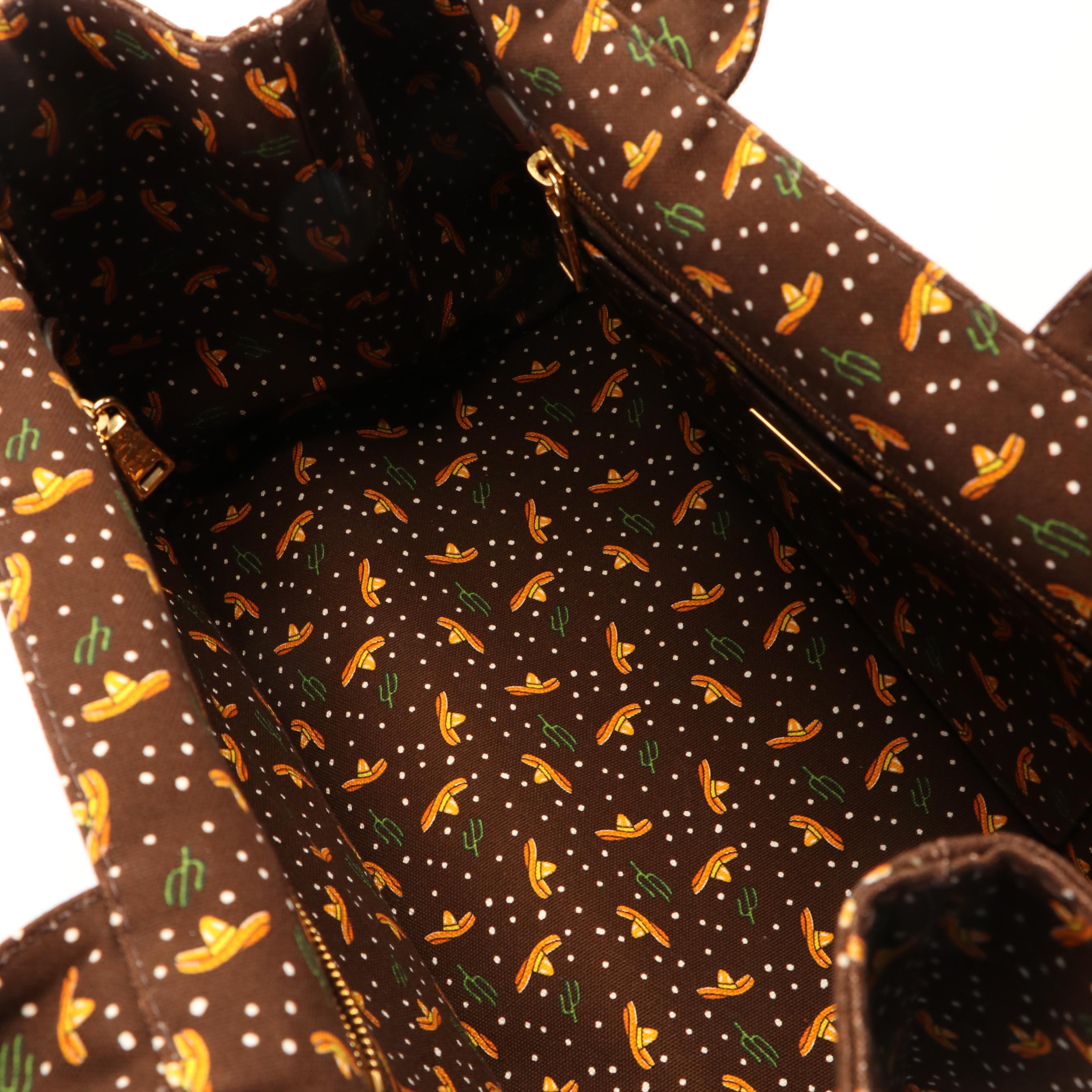 Prada Canapa Convertible Printed Canvas Tote