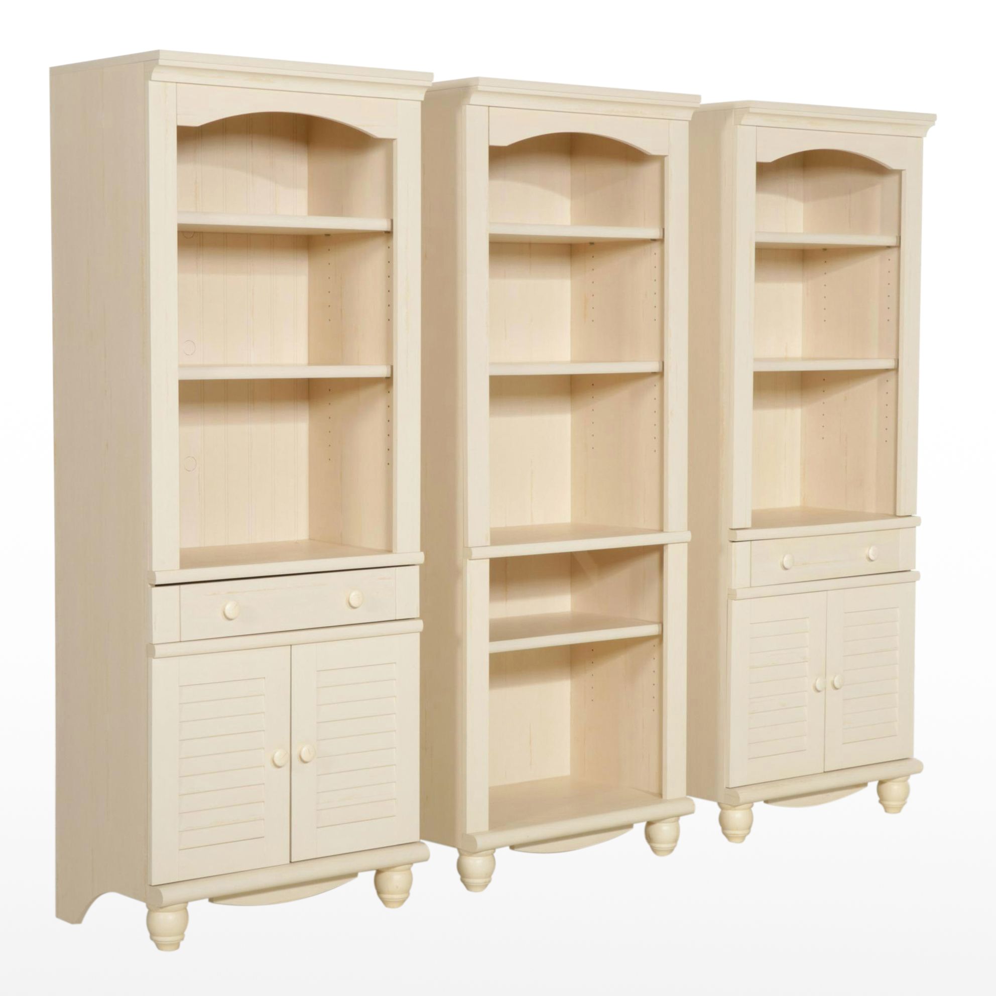 Three Sauder "Harbor View" Library Bookcases in Antiqued White